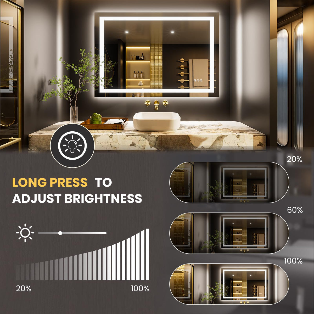 40"X28" LED Bathroom Mirror with Lights (Led / 40"L x 28"W)