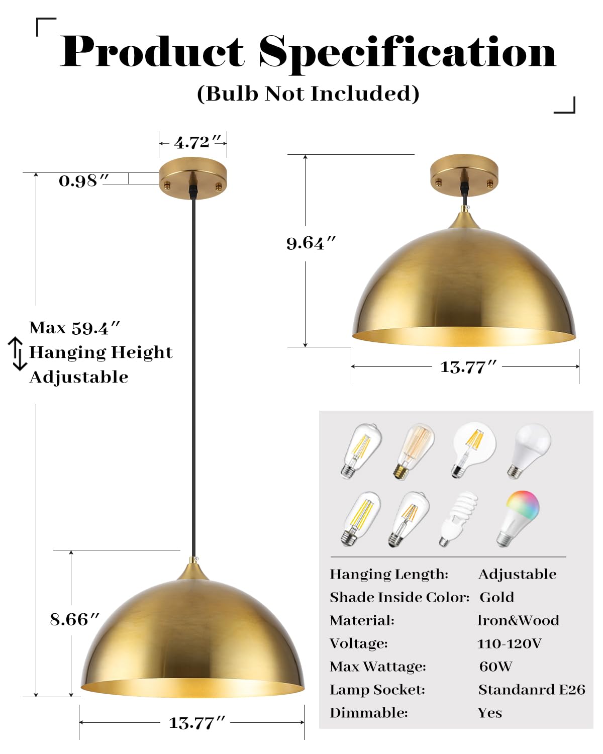 Gold Pendant Lights Kitchen Island 2 Pack (Gold+Gold / 14"x2)