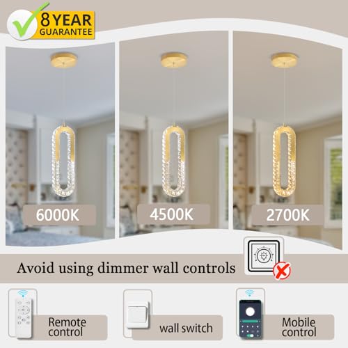 1 Ring Chandelier Gold Modern Pendant Lighting LED Dimmable Hanging Crystal Chandelier for Kitchen Island Foyer Lobby Living Room Staircaes (Gold / 1 Ring)