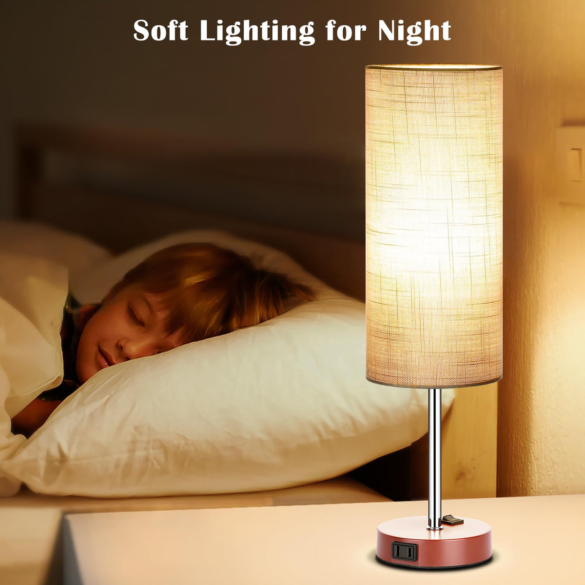 Table Lamp for Bedroom 2 Pack (Gray Fabric Shade Brown Base / 18inch)