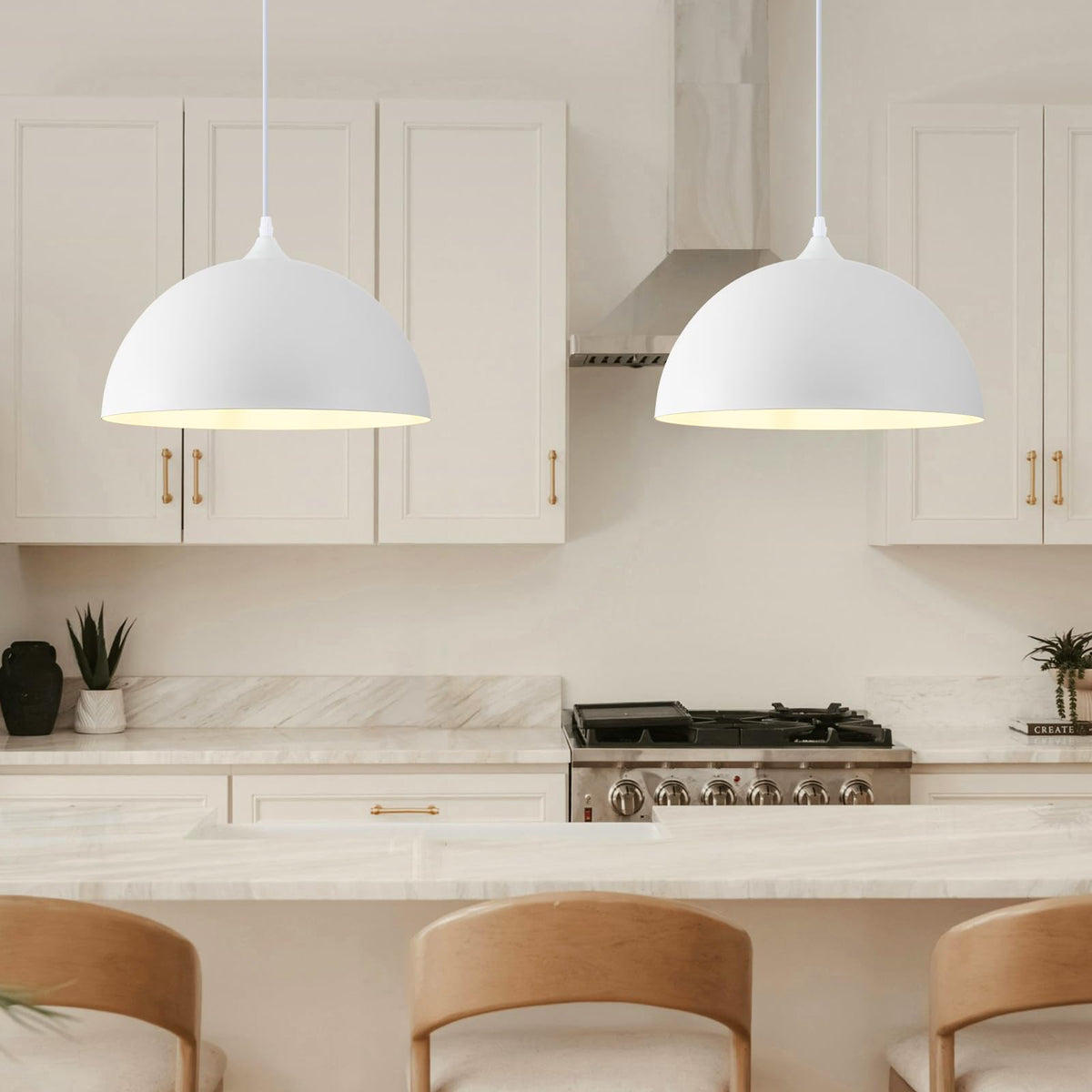 White Pendant Lights Kitchen Island 2 Pack (White+White / 14"x2)
