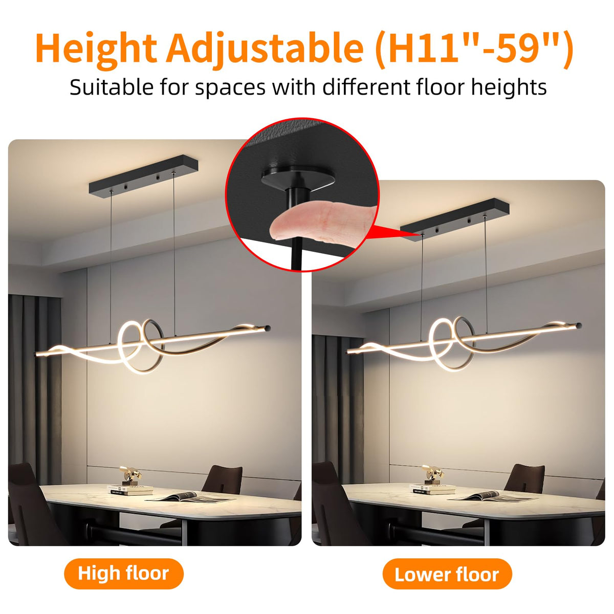 Modern LED Chandelier Light (A-Black / 39in)