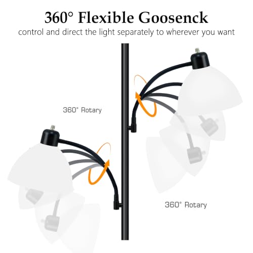 72" 3 Head Torchiere Floor Lamps with 2 Reading Lamp for Living Room (Black)