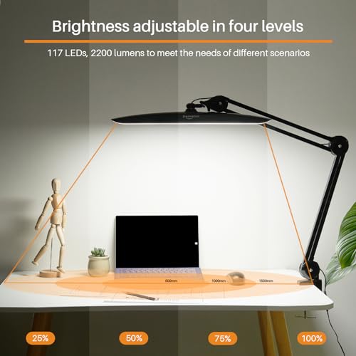 20 Inch LED Desk Lamp with Clamp (BLACK-NonCCT-Non Protective)