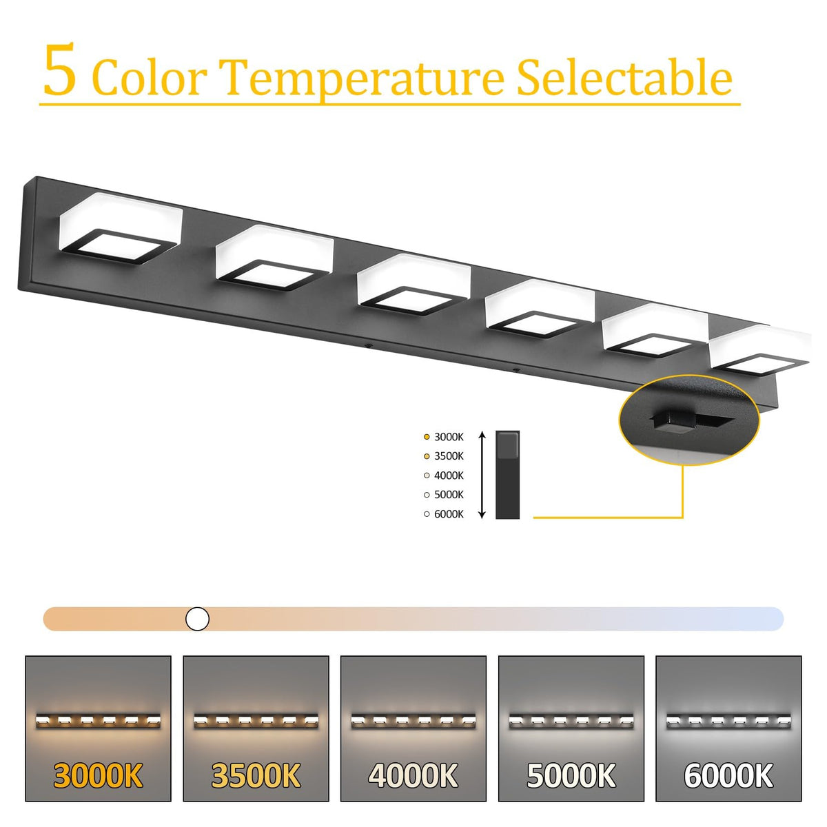Black Bathroom Lights Fixtures Dimmable 5 Color Temperature Black Acrylic Modern Matte Black Vanity Light for Bathroom 40.4inch (Black-5 CCT / 40.4 inch)