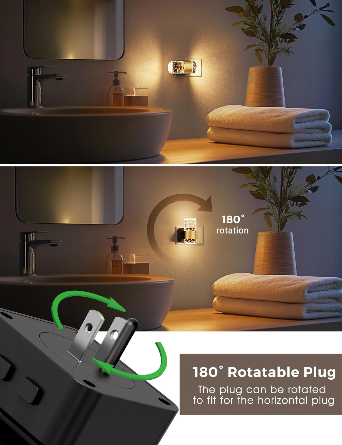 Night Lights Plug into wall (Gold Ring-RGB / 2 Pack)