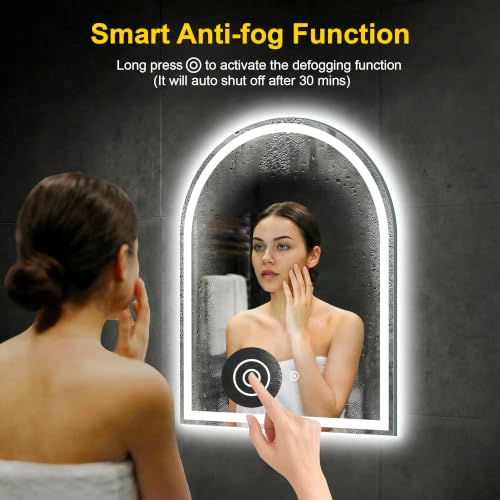 Arched LED Bathroom Mirror with Lights (3 Light Modes Arched / 36"L x 28"W)