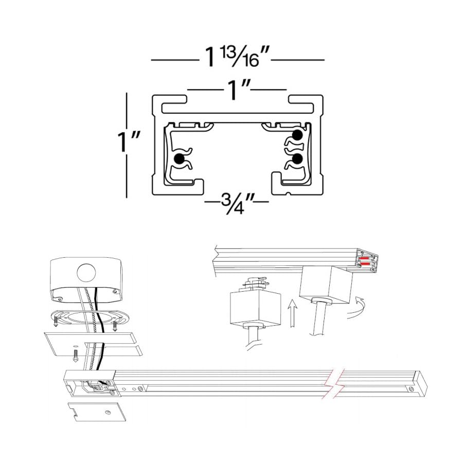 J Track 2FT Two Circuit Field Cuttable 120V Track for J Style 3 (Black / 4 Feet / J2-Series (2 Circuit))