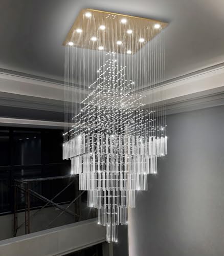 W32 x H120 Glam Chandelier with LED Bulbs Square Chandeliers (Gold / Square W32" X H118")