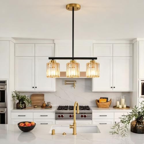 3 Light Kitchen Island Lighting (Black Gold & Strip Clear Glass / 3 Light)