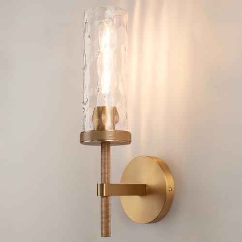 15" Knurled‑Craft Hardwired Brass Wall Sconce (Brass-Water Ripples / 15″-1 Pack)