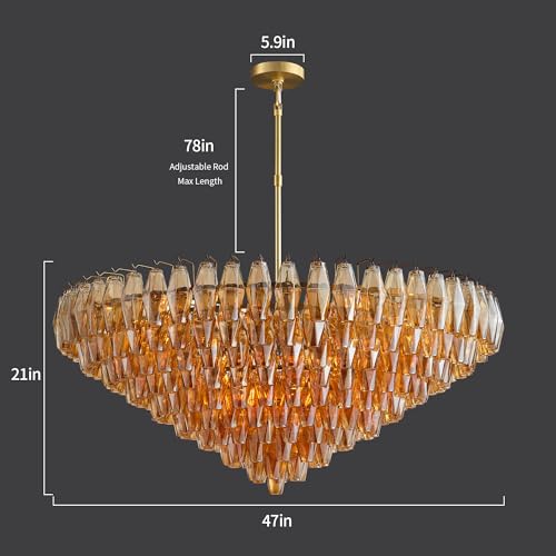 47 Inch Gold Amber Crystal Chandelier with 18 E12 Lights (Amber(H21"-D47"))
