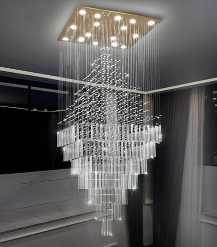 W40 x H120 Glam Chandelier with LED Bulbs Square Chandeliers (Gold / Square W40" X H118")
