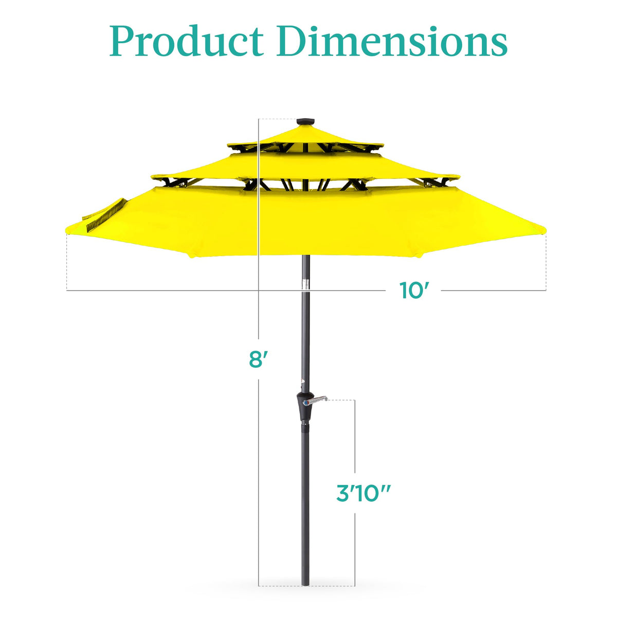 10ft 3 Tier Solar Patio Umbrella (10ft / Yellow)