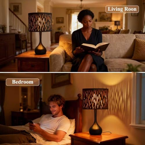Touch Bedside Lamp for Bedroom (Black Openwork Shade & Black Base)