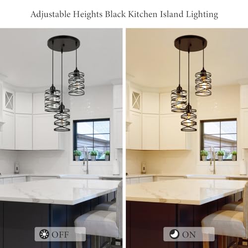 Black 3 Lights Cluster Pendant Light for Kitchen Island (Black Clear Glass / 3 Light)