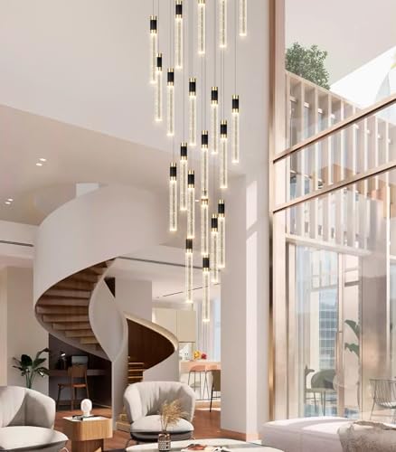 157inch 20 Lights Modern Chandeliers for Living Room LED Dimmbale Light Fixture Entryway High Ceiling Light Pendants Lighting for Dining Room Hallway Staircase with Remote Dimming Chandelier (20 lights Cylindrical)