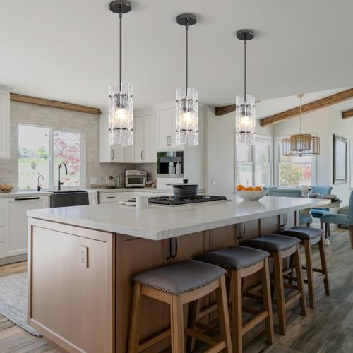 Pearl Black Crystal Pendant Light for Kitchen Island (Pearl Black / 3-Pack(Round))