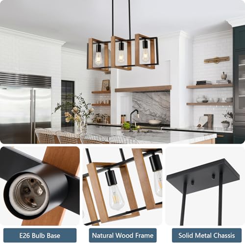 23.6" Kitchen Island Lighting (Wood / 3 Lights)