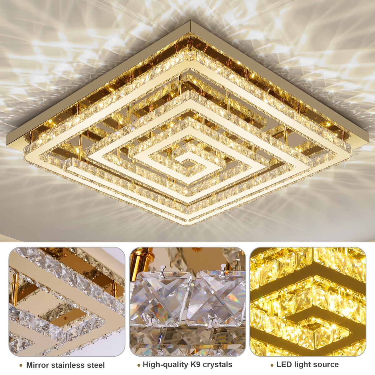 43 inch Gold Crystal Chandeliers LED Ceiling Light (Gold / Square 43 inch)