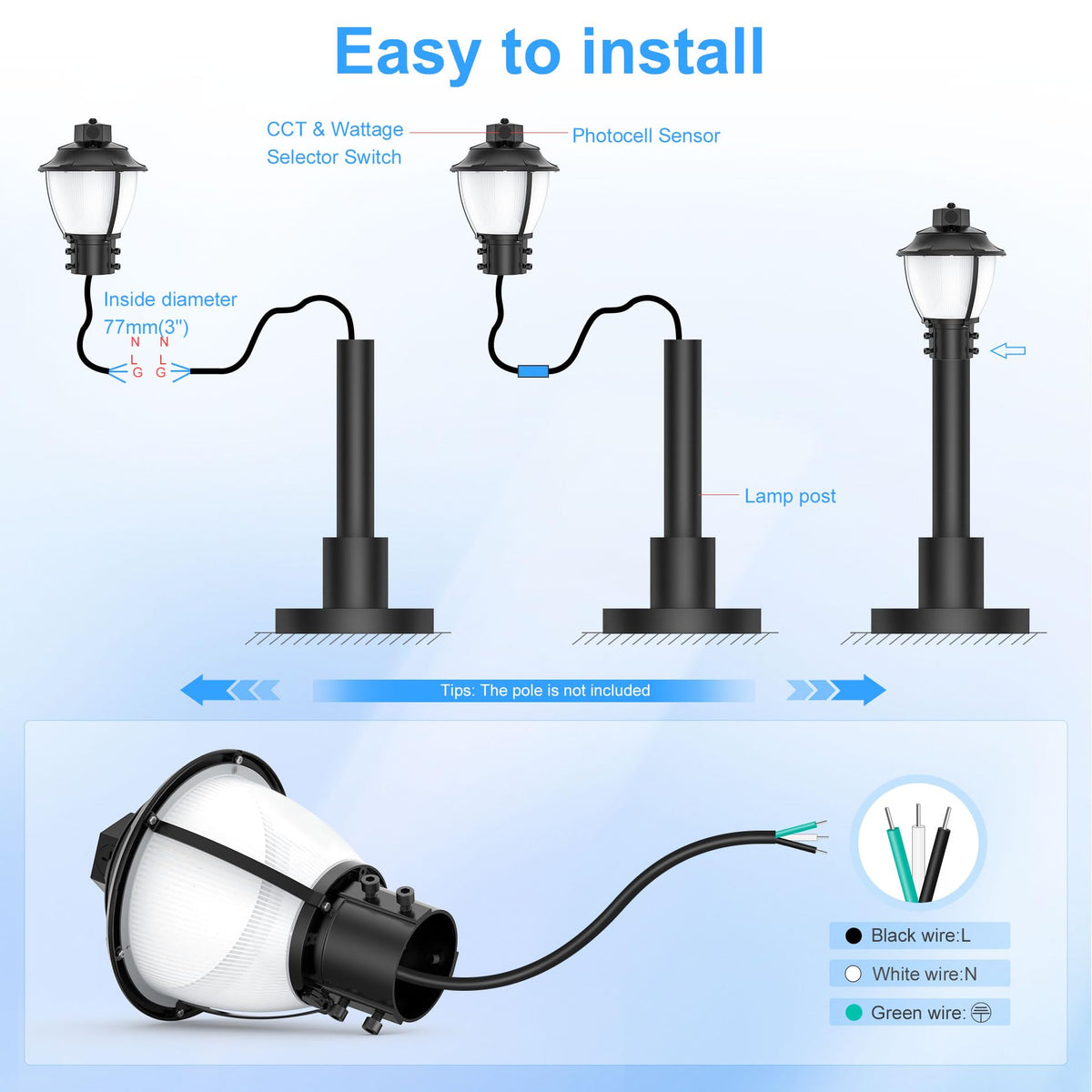 LED Post Top Light 80W 60W 48W Adjustable LED Pole Area Lights Dusk to Dawn (8.66 Inch)
