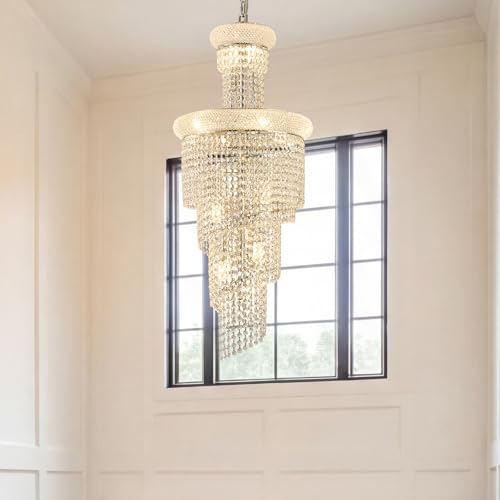 14 Light Spiral Crystal Chandelier Chrome Finish for Foyer Entryway Living Room Dining Room 36'' H X 16'' W X 16'' D (Chrome / 36'' H X 16'' W X 16'' D)