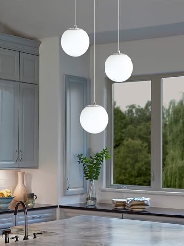 3 Light Globe Pendant Light for Kitchen Island Silver Pendant Light Fixtures with White Glass Globe Hanging Lights for Bedroom (Silver-White / Globe 3-Light)