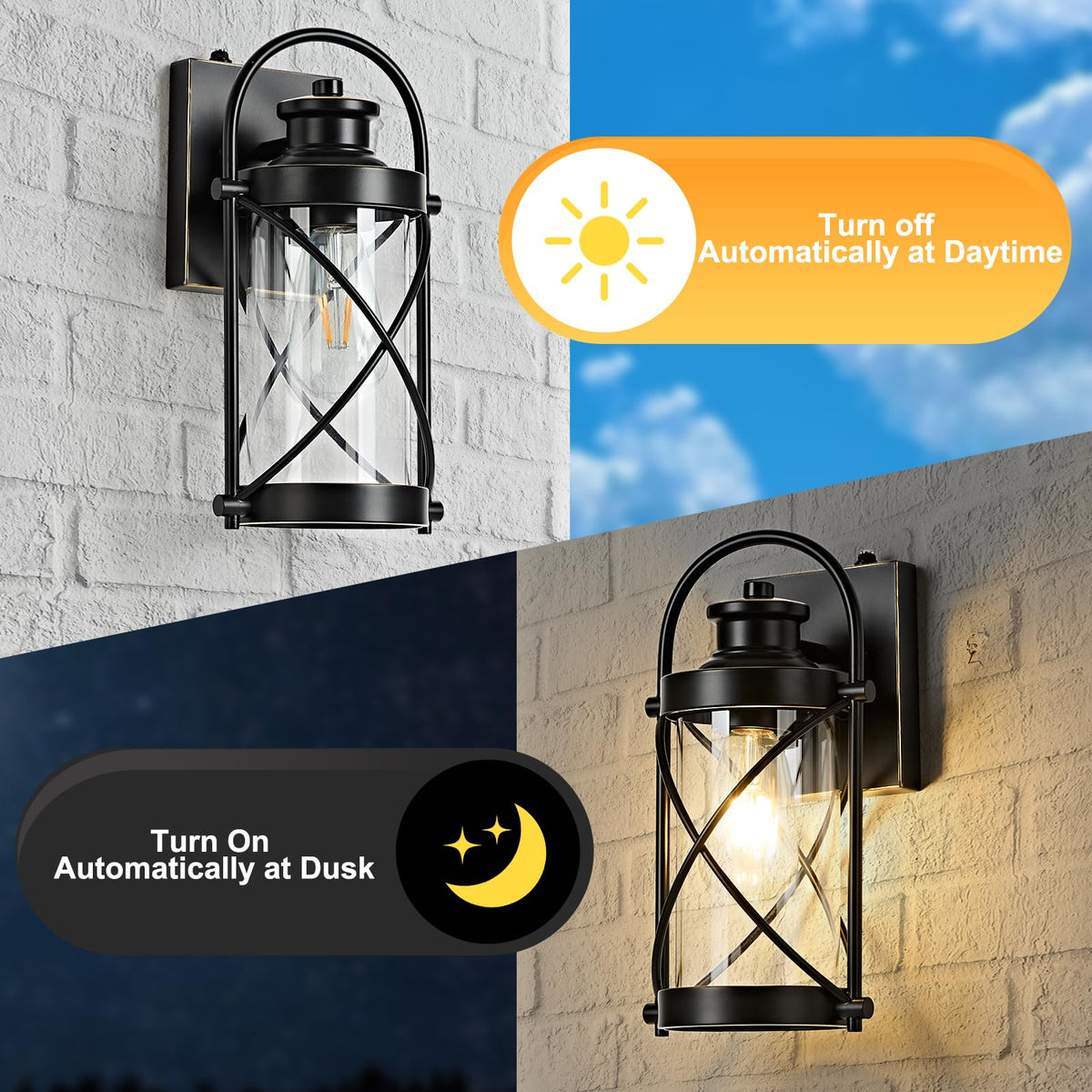 Dusk to Dawn Outdoor Wall Lights Fixtures (Black-Bronze / 12.8''(1-Pack))
