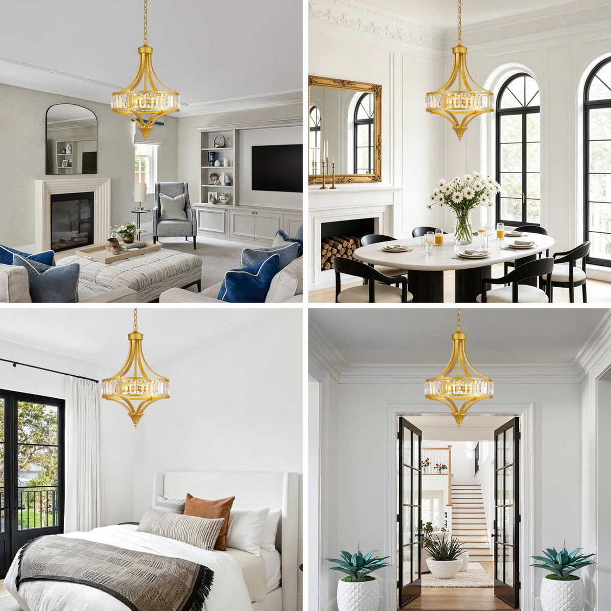 16'' Gold 4 Light Crystal Chandelier for Dining Room (4-Light Gold)