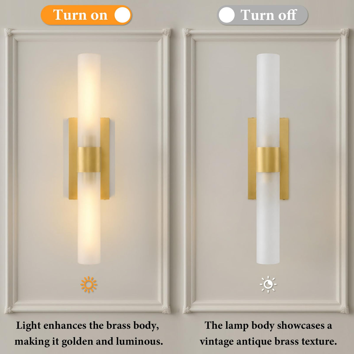Gold Brass Bathroom Wall Sconce (Elegant Gold(Frosted Glass) / 2 Pack)