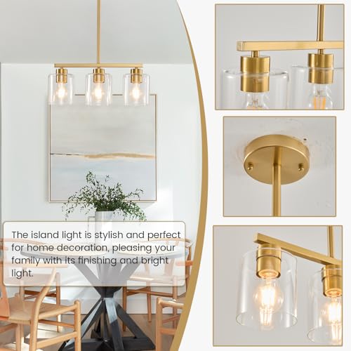 3 Light Gold Kitchen Island Lighting (Gold & Clear Glass / 3 Light)