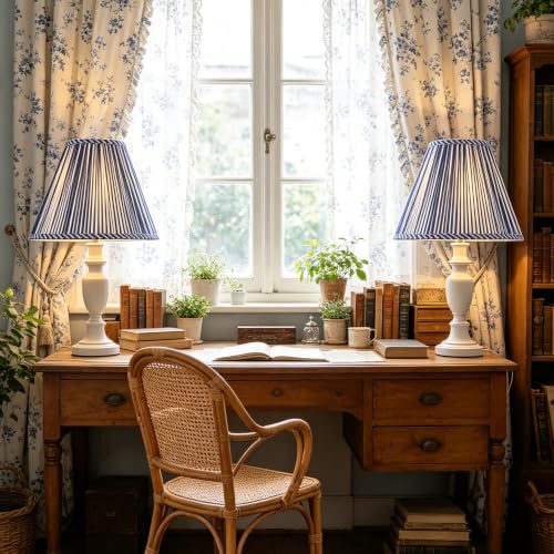 Lamp Shades White Blue Polyester Set of 2 6"×13"×9.8" Bell Shade (Blue-2 Pack / 6*13*9.8in)