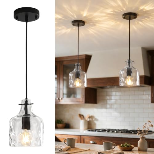 2 Pack Black Hammered Clear Glass Pendant Light (Black-2Pack)