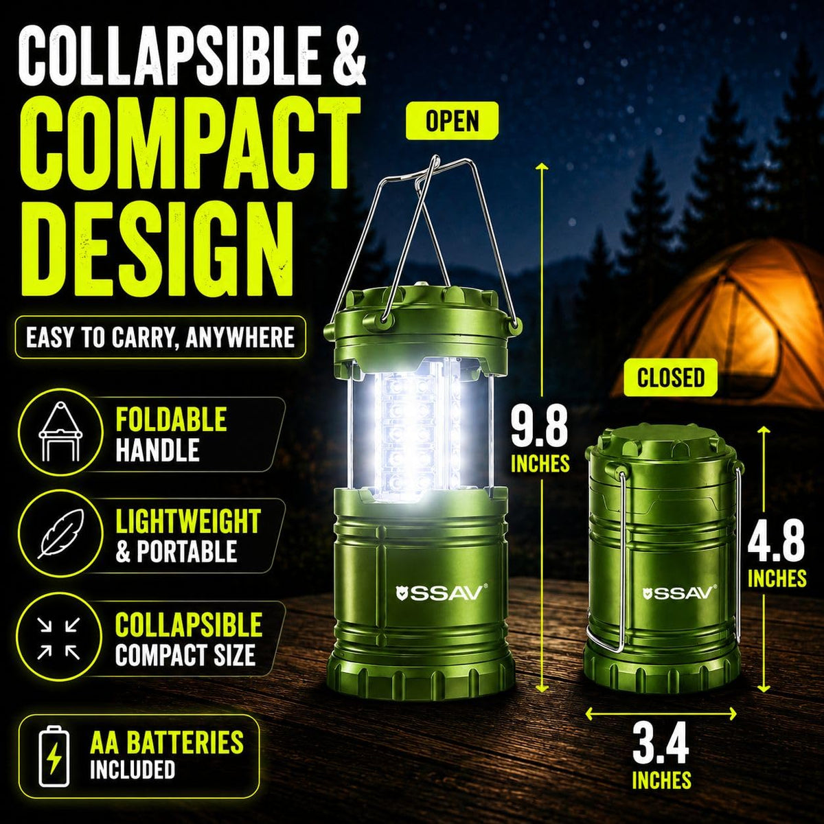2 Pack Green LED Lanterns (2 Pack Forest Green)