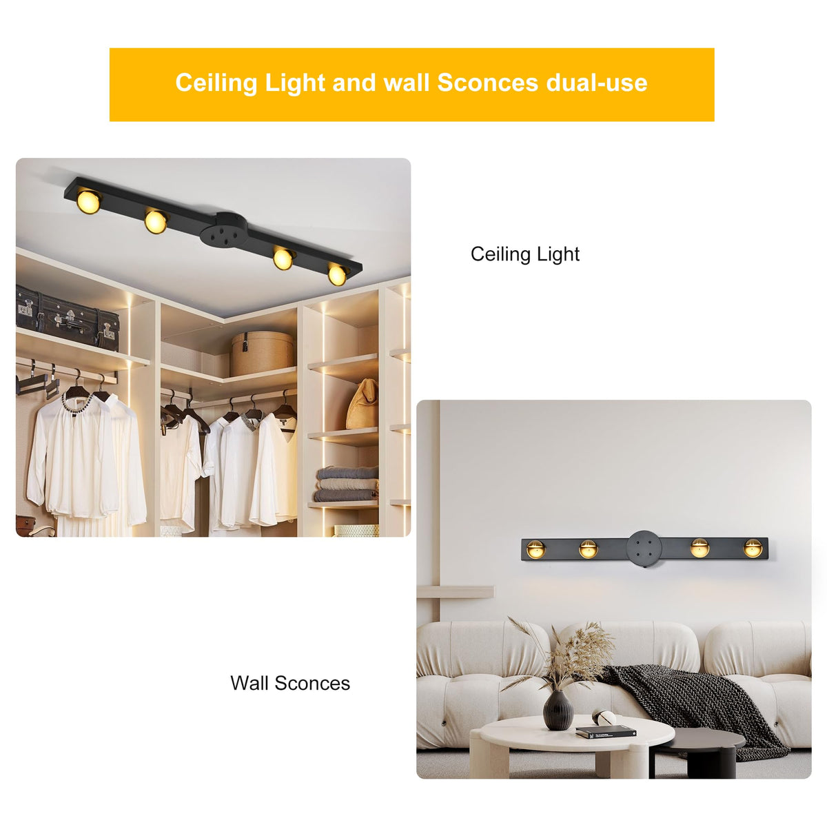 32 Inch Modern Dimmable Track Lighting with Remote (Black)