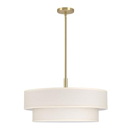 4 Light 20 Inch Fabric Shade Hanging Rod Pendant Ceiling Light Fixture