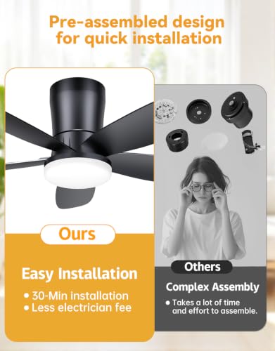 Low Profile Ceiling Fan with Light (Black)