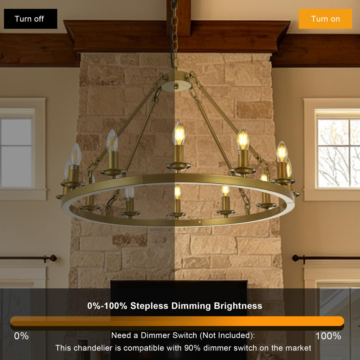 Gold Wagon Wheel Chandelier 31 Inch (C-Gold / 31"-12 Light)