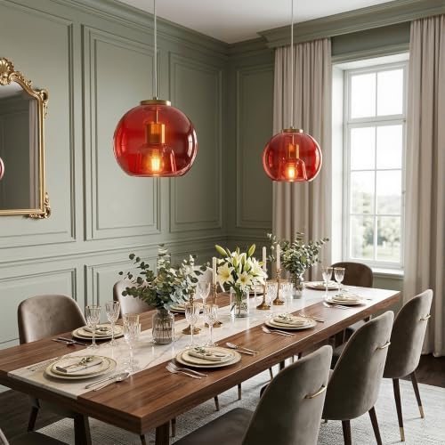 Red Glass Pendant Lights Kitchen Island (Red(7.87 in) / 2-Pack)