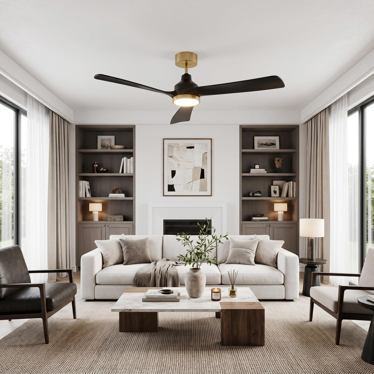 52 Inch Ceiling Fan with Lights (black & gold / 52 Inch)