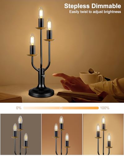 Black Vintage Candelabra Table Lamp Dimmable Gift 3 Bulbs Included (02-Black 3-Light Candelabra)
