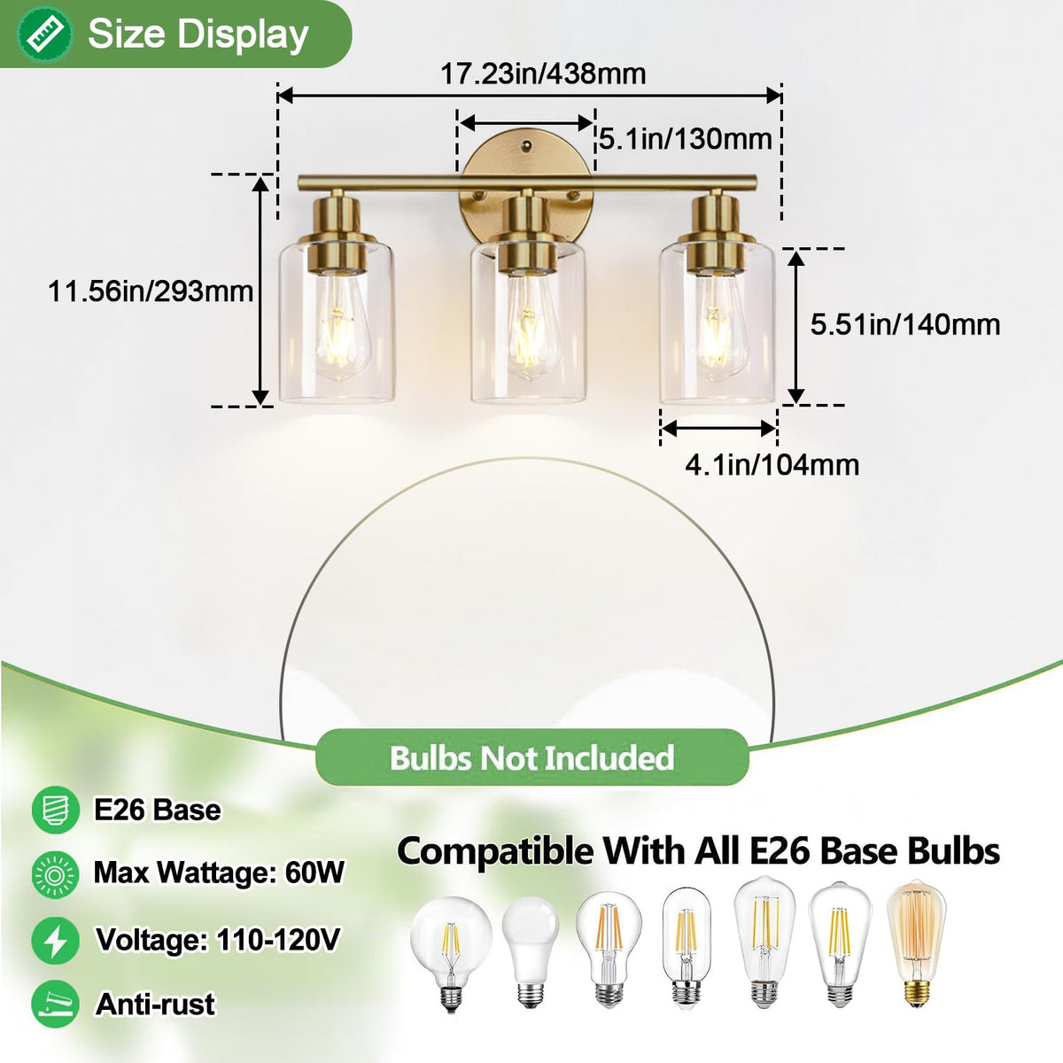 3 Light Gold Bathroom Light Fixtures (Brushed Gold / 3-light)