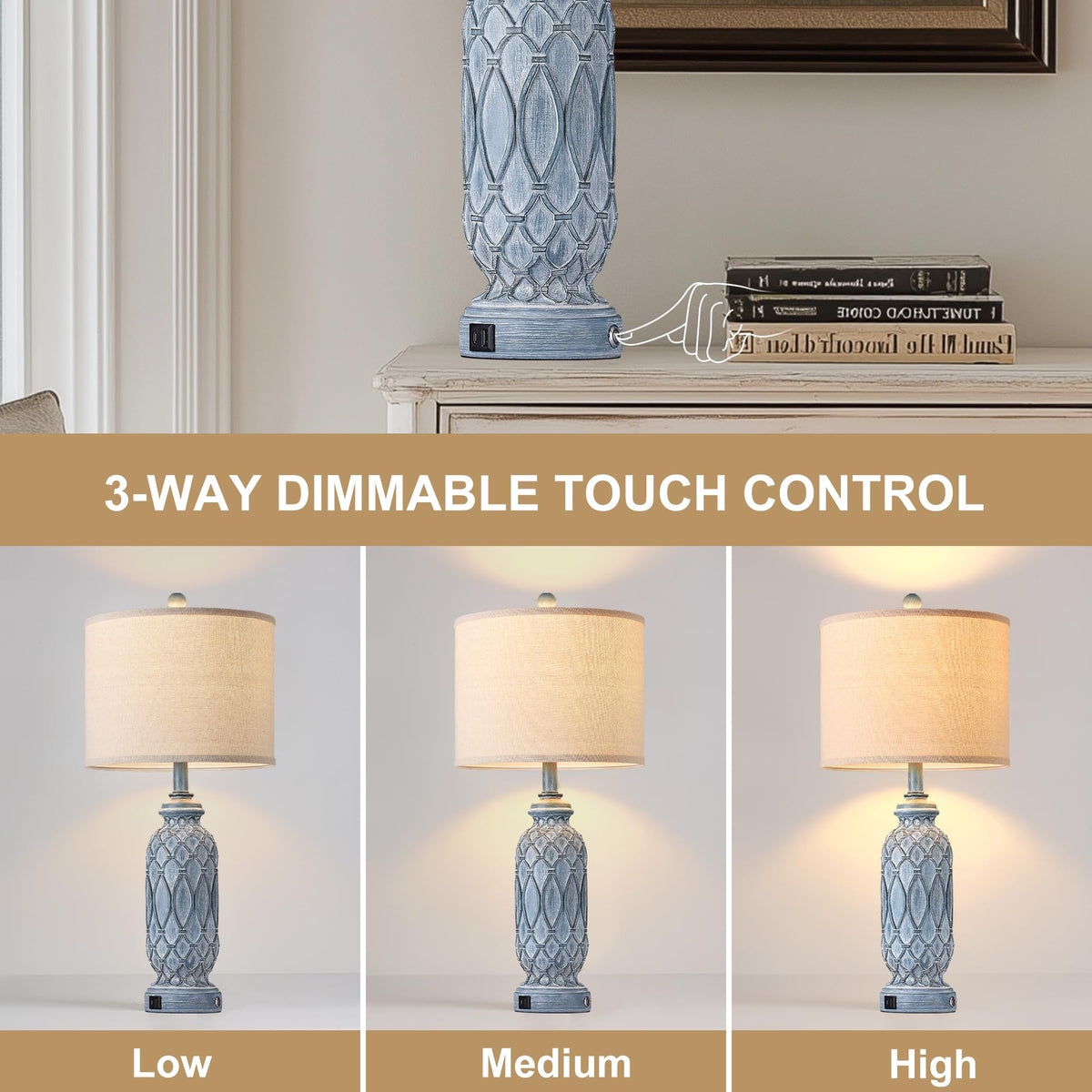 Farmhouse Lamps for Bedroom Set of 2 (3.Blue)