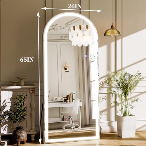 LED Arched Full Length Mirror with Lights Wall Mounted