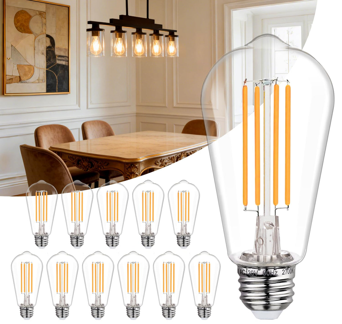 12Pack ST58 19 Vintage LED Edison Bulbs (2700k / 12 Pack)