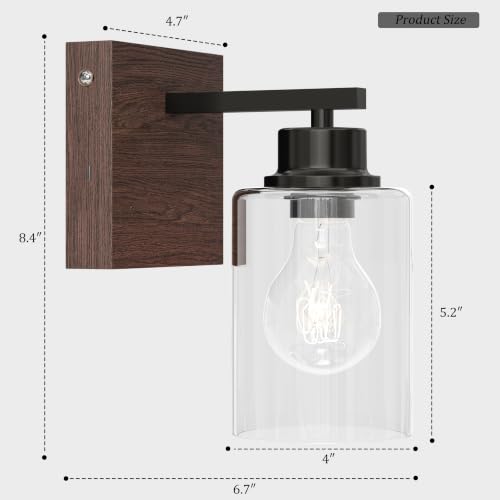 Wireless Battery Operated Wall Sconce Set of 2 with Remote Control (Black Walnut(Clear Lampshades))