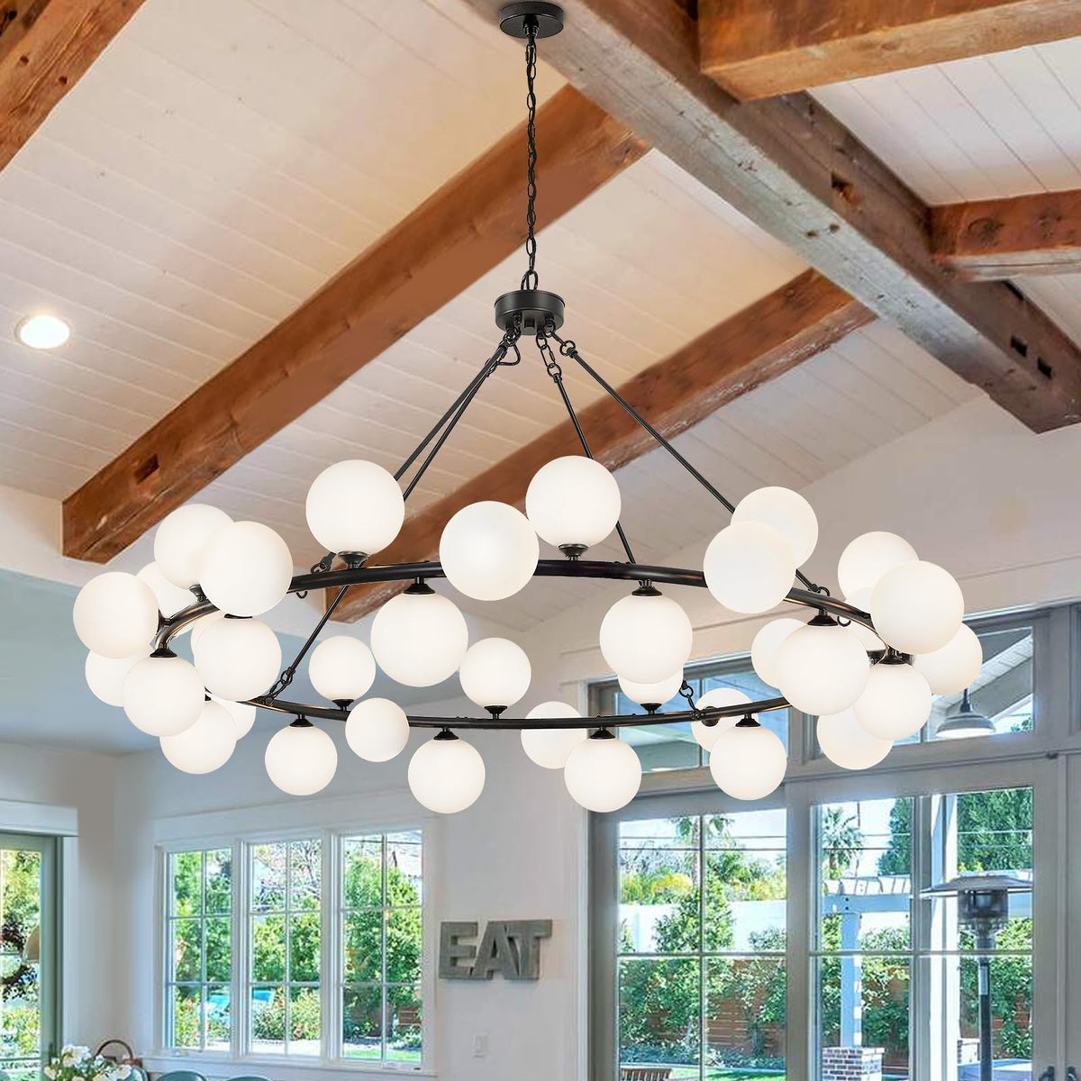 60 In Extra Large Chandelier Sputnik Dining Room Light Fixture High Ceiling (Round-White 60Inch)