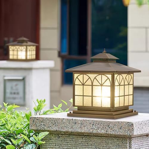 All Copper Steel Glass Outdoor Post Lights (Arch glass / 12X12IN)
