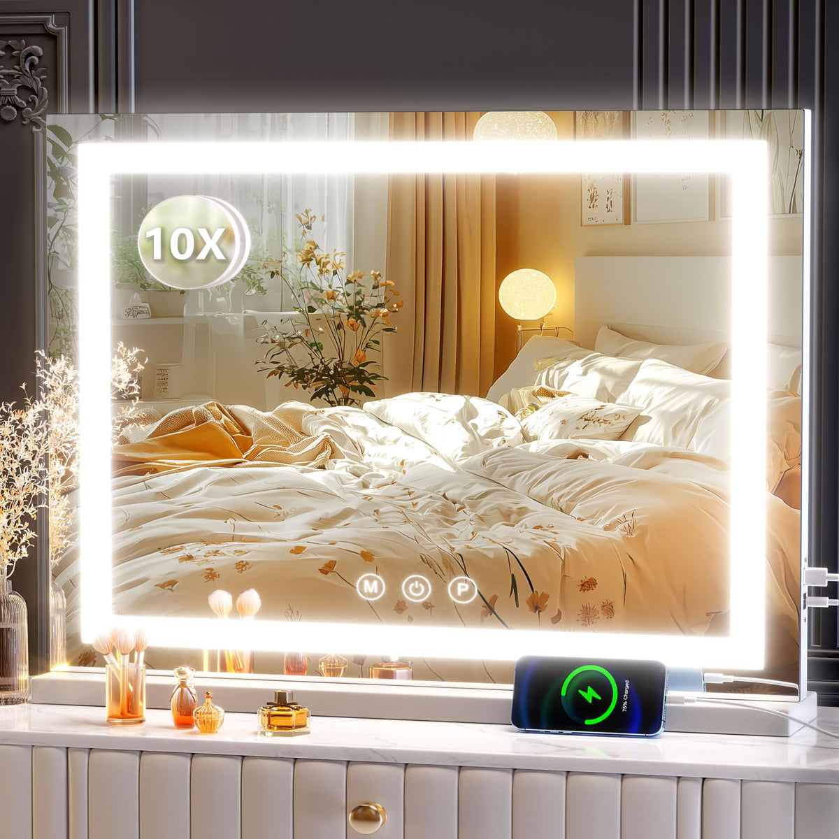 Makeup Vanity Mirror with Lights 20" L x 26" W Large LED Makeup Mirror (Round White Led / 20"L x 26"W)