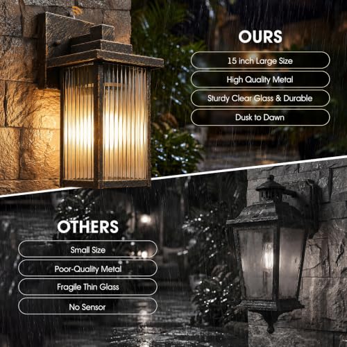 15 Inch Dusk to Dawn Outdoor Wall Light (Black Brush Gold / 15''-1 Pack)